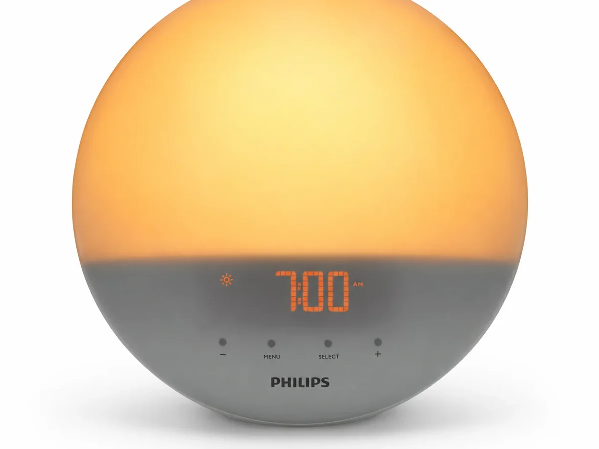 Philips SmartSleep HF3520 front product view with colored sunrise light
