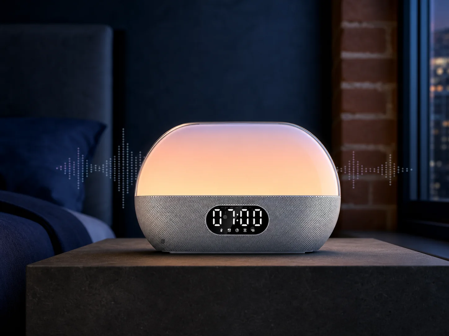 WiiM Wake-up Light wide dome on a perforated smart-speaker base